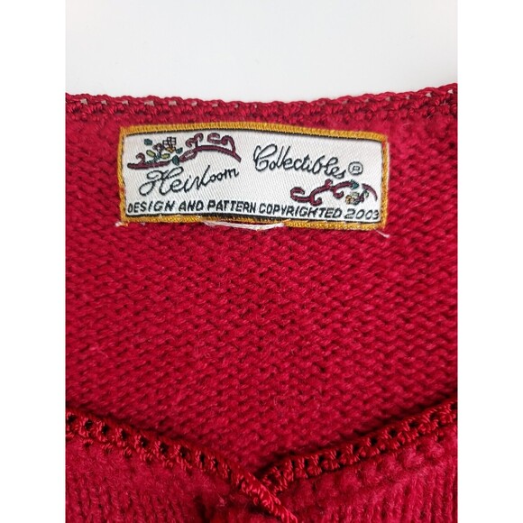 Ladies Heirloom Collectibles Vintage 2003 Red Beaded Embroidered Sweater Large - Picture 2 of 10